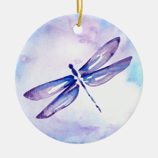 Purple Watercolor Dragonfly Christmas Ornaments (Front)