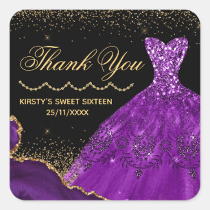 Purple Watercolor Dress Sweet 16 Birthday Square Sticker