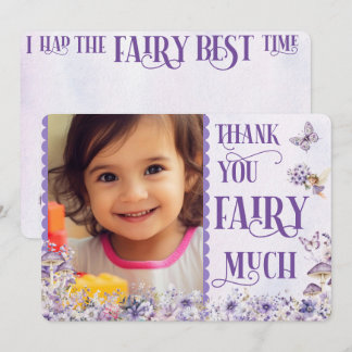 Purple Watercolor Fairy Birthday Photo Thank You Card