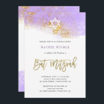 Purple Watercolor | Faux Gold Bat Mitzvah Invitation<br><div class="desc">This trendy Bat Mitzvah invitation features a colourful purple watercolor look,  with faux gold modern handwritten script,  faux glitter,  and a Star of David.</div>
