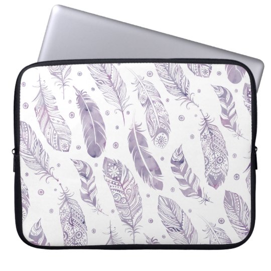 Purple Watercolor Feather Pattern Makeup Bag