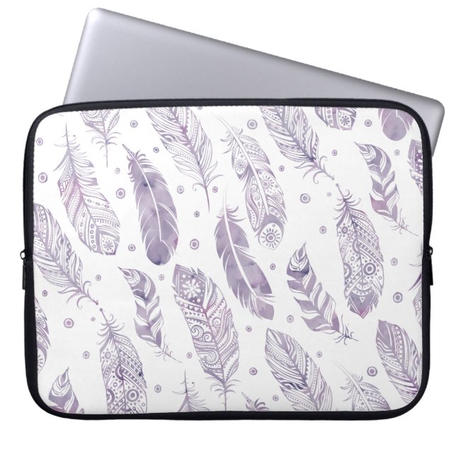 Purple Watercolor Feather Pattern Makeup Bag (Front)