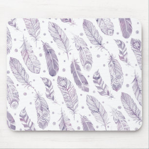 Purple Watercolor Feather Tribal Pattern Mousepad