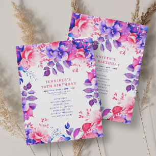 Purple Watercolor Floral 90th Birthday Program