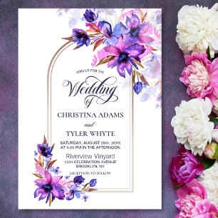 Purple Watercolor Floral Arch Wedding Invitation