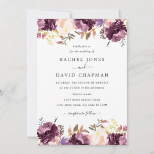 Purple Watercolor Floral Bloom Wedding Invitation