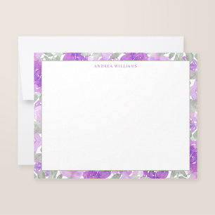 Purple Watercolor Floral Border Personalised Card