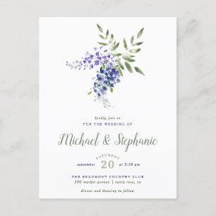 Purple Watercolor Floral Bouquet Wedding Invitation Postcard