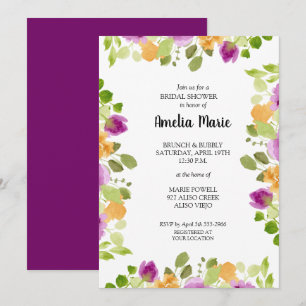 Purple Watercolor Floral Bridal Shower Invitation