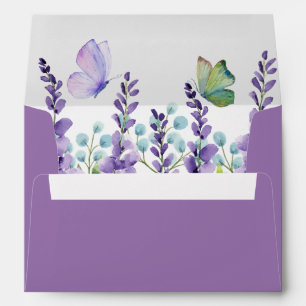 Purple Watercolor floral Butterfly Baby Shower Envelope