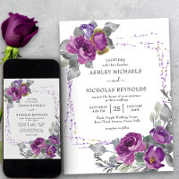 Purple Watercolor Floral Confetti Frame Wedding
