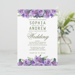 Purple Watercolor Floral Elegant Wedding   Invitation