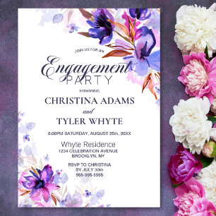 Purple Watercolor Floral Engagement Party Invitation