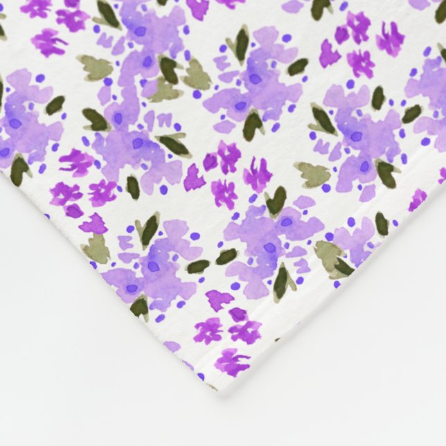 Purple Watercolor Floral Garden Fleece Blanket (Corner)