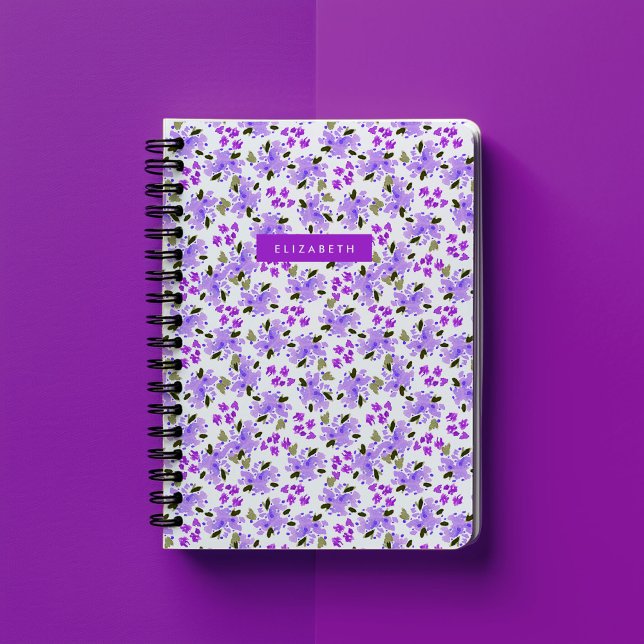 Purple Watercolor Floral Garden Personalised Notebook (Purple watercolor floral garden personalized notebook.)