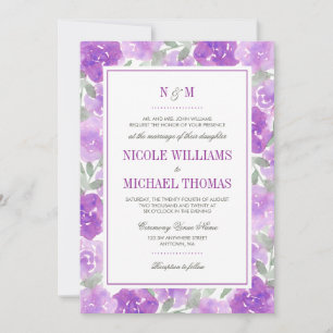 Purple Watercolor Floral Garden Wedding Invitation