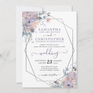 Purple Watercolor Floral Geometric Wedding Invitation