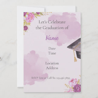 Purple Watercolor Floral Graduation Invite