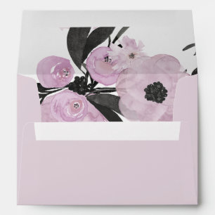 Purple Watercolor Floral liner wedding Envelopes