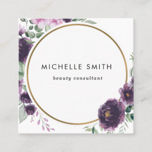 Purple Watercolor Floral Modern Business Card