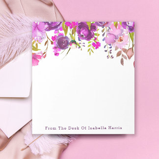 Purple Watercolor Floral Name Personalised Notepad
