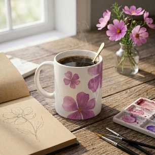 Purple Watercolor Floral Pattern Coffee Mug