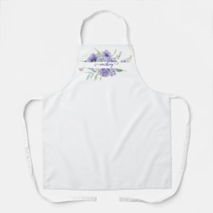 Purple watercolor floral personalised apron