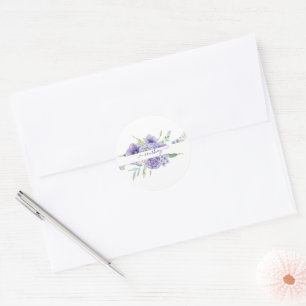 Purple watercolor floral personalised classic round sticker