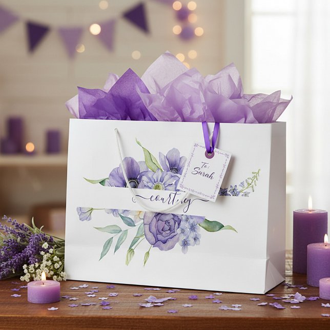 Purple watercolor floral personalised   large gift bag (Creator Uploaded)