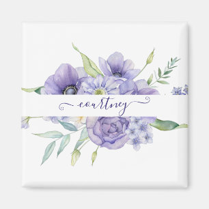 Purple watercolor floral personalised  magnet