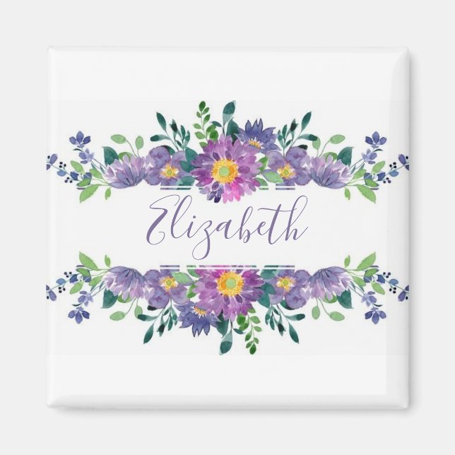 Purple watercolor floral personalised magnet (Front)