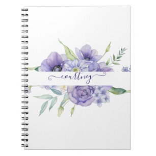 Purple watercolor floral personalised notebook
