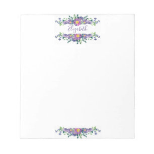 Purple watercolor floral personalised notepad