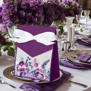 Purple Watercolor Floral & Silver Glitter Wedding Favour Box