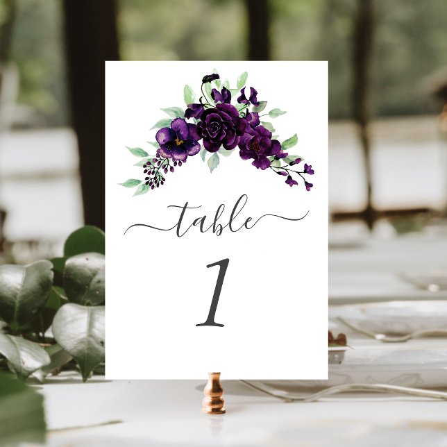 Purple Watercolor Floral Spray Wedding Table Number (Creator Uploaded)