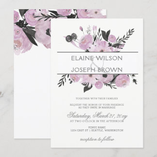 Purple Watercolor Floral Spring Wedding Invitation
