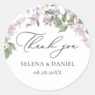 Purple Watercolor Floral Wedding Classic Round Sticker