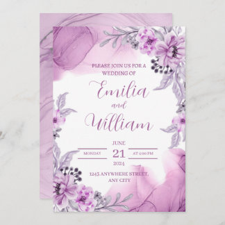 Purple Watercolor Floral Wedding Invitation