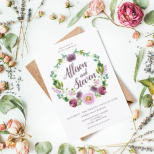 Purple Watercolor Floral Wedding Invitation