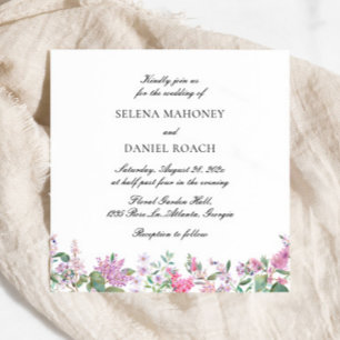 Purple Watercolor Floral Wedding Invitation
