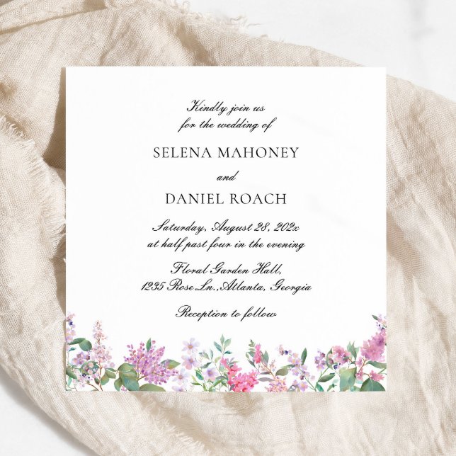 Purple Watercolor Floral Wedding Invitation (Creator Uploaded)