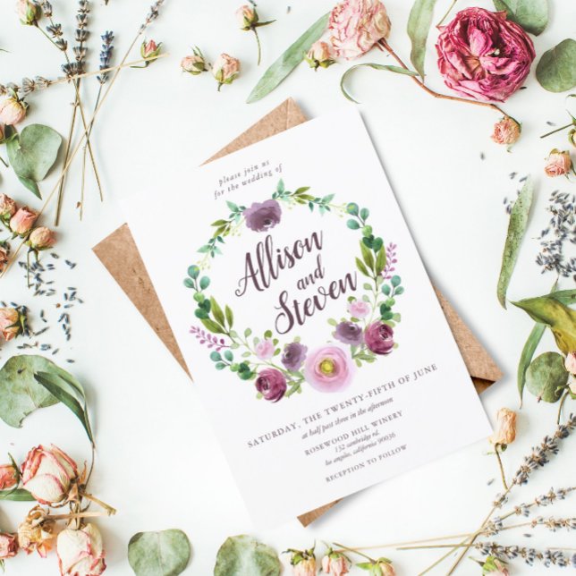 Purple Watercolor Floral Wedding Invitation (Creator Uploaded)