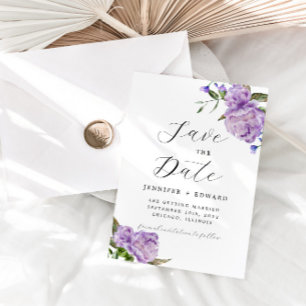 Purple Watercolor Floral Wedding Save The Date