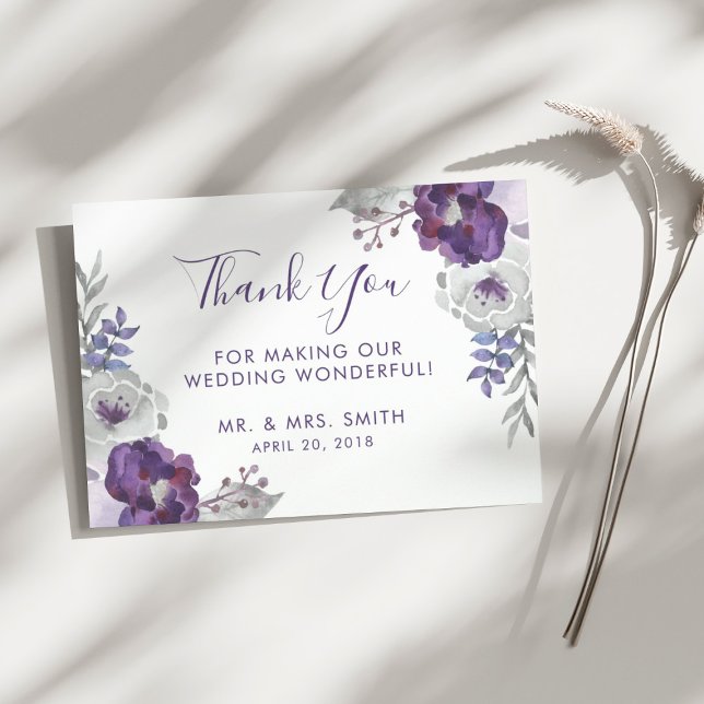 Purple Watercolor Floral Wedding Thank You (Purple Watercolor Floral Wedding Thank You)