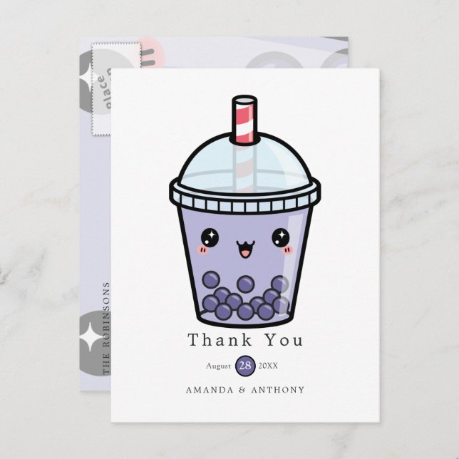 Purple Watercolor Floral Wedding Thanks Postcard (Front/Back)