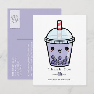 Purple Watercolor Floral Wedding Thanks Postcard