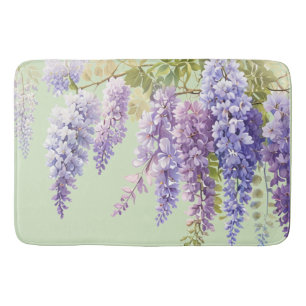 Purple watercolor floral wisteria lilac botanical bath mat