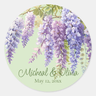 Purple watercolor floral wisteria lilac botanical classic round sticker