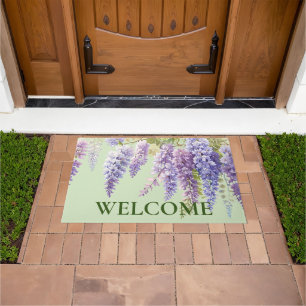 Purple watercolor floral wisteria lilac botanical doormat
