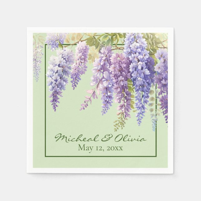 Purple watercolor floral wisteria lilac botanical  napkin (Front)